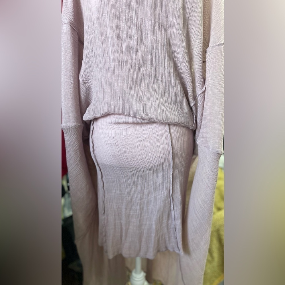 Wishlist Mauve Crinkle Fabric Adjustable Spaghetti Strap Midi Bohemian Med Dress - Picture 9 of 13